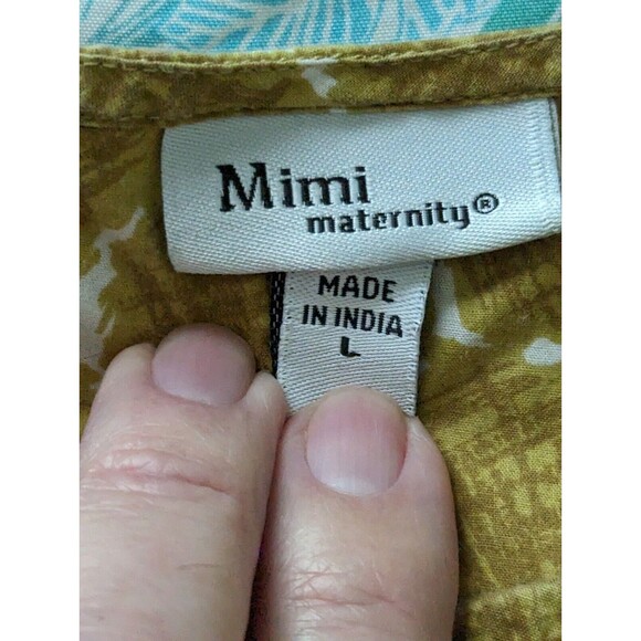 Mimi Maternity Gold White Ruffle Short Sleeve Cotton Scoop Neck Blouse Large Top - Picture 4 of 7